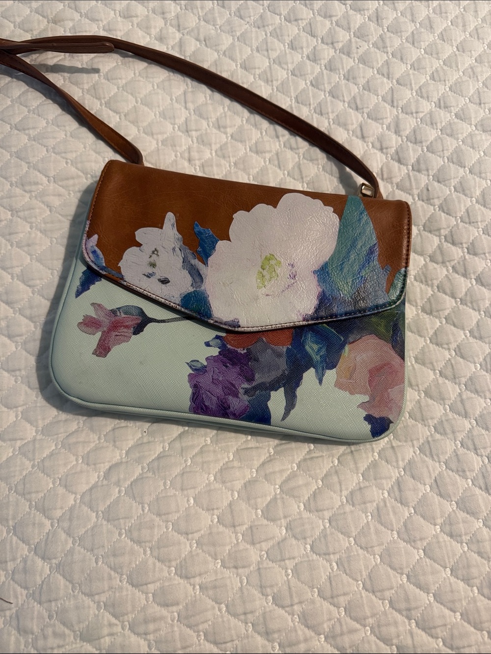 Antik Kraft Floral Crossbody Bag - Brown & Mint